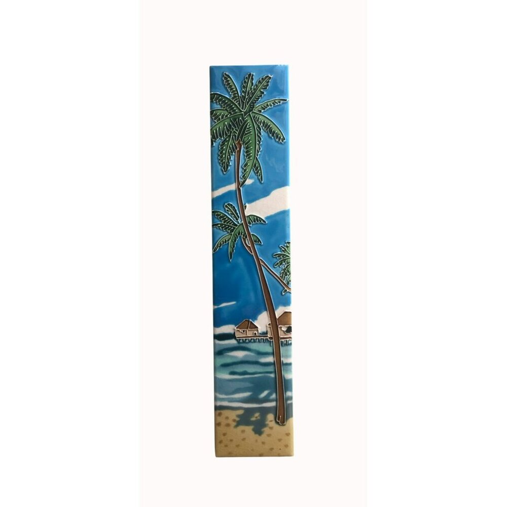 En Vogue Ceramic Tile Palm Beach Scene 16" x 3.5" Wall Art With Hook